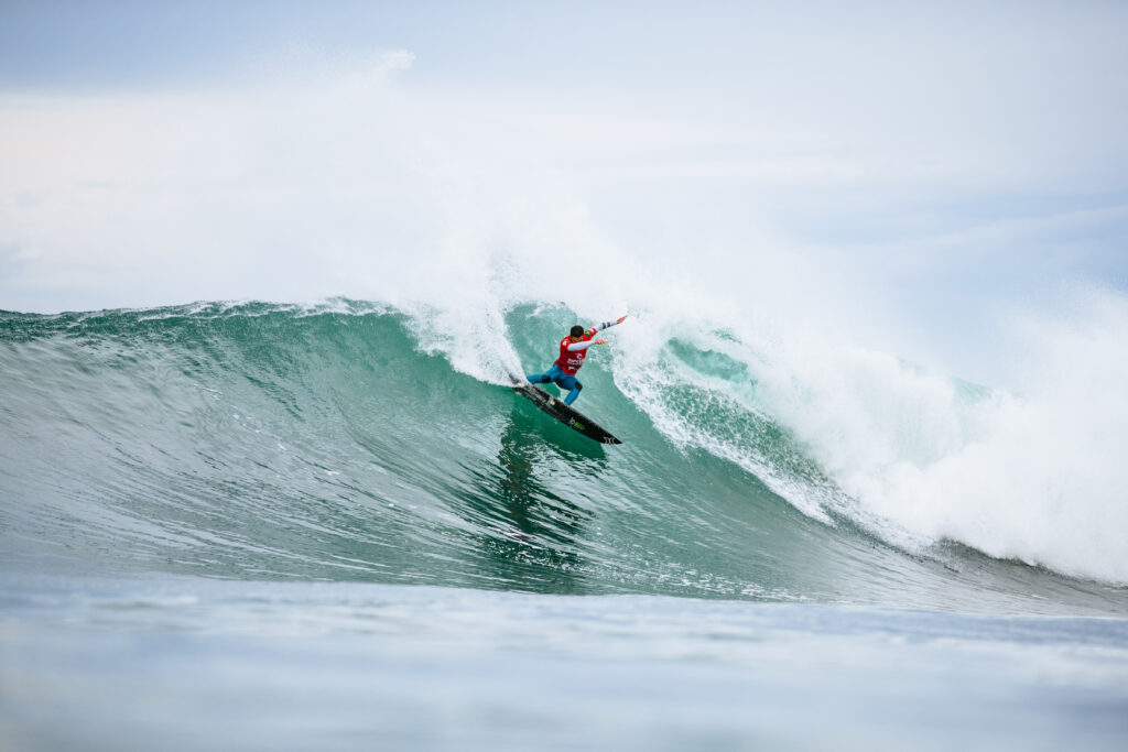 BELLS BEACH, VICTORIA, AUSTRALIA - APRIL 15: Filipe Toledo of Brazil surfs in Heat 3 of the Round of 16 at the Rip Curl Pro Bells Beach on April 15, 2022 at Bells Beach, Victoria, Australia (Photo by Ed Sloane/World Surf League)